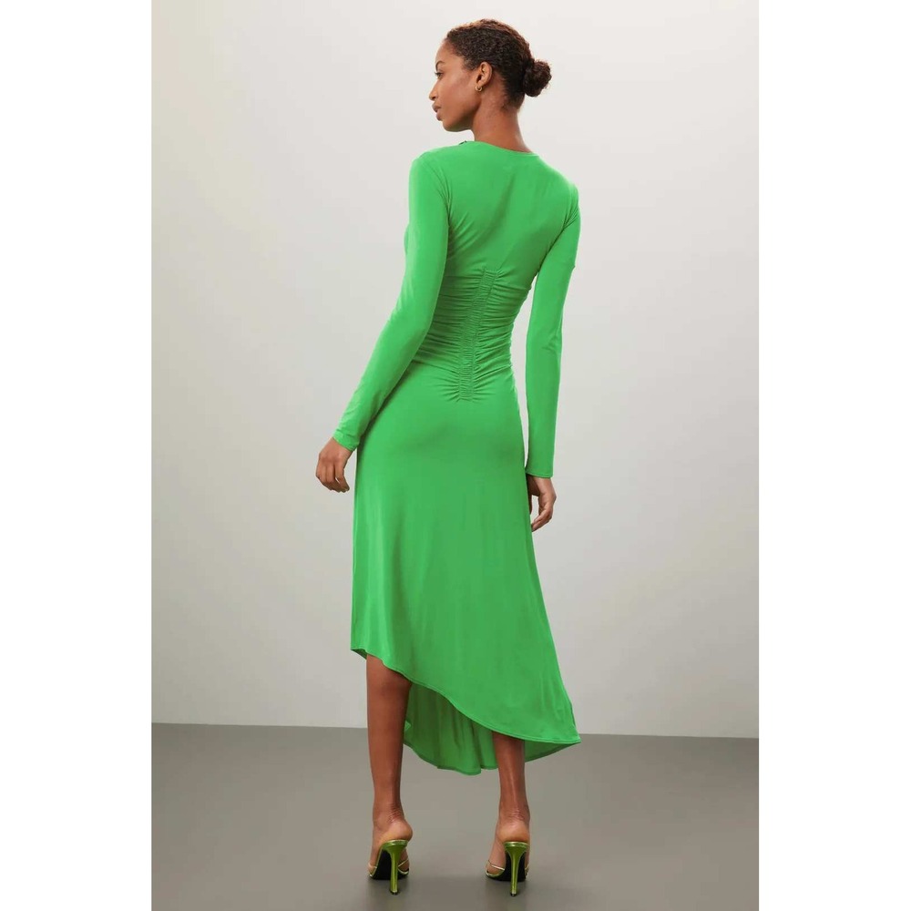 A.L.C. Adeline Maxi Dress Green Ruched Long Sleeve Asymmetrical Women Size S - Picture 3 of 14